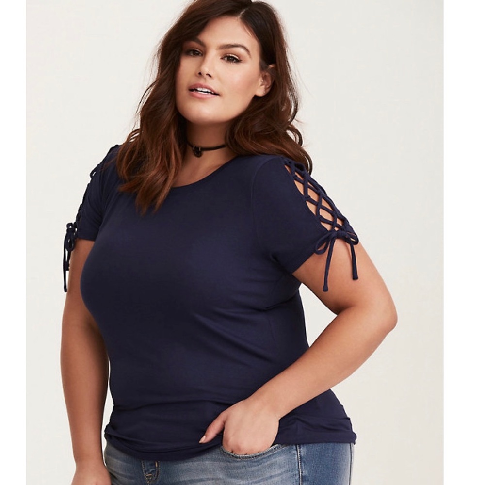 Torrid Navy Top Lace Up Sleeves Super Soft Size 3